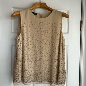 NWT Talbots beaded silk shell sz 12P in rich beige w/copper-gold bugle beads